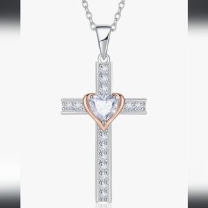 Silver and Rose Gold Heart Cross Necklace